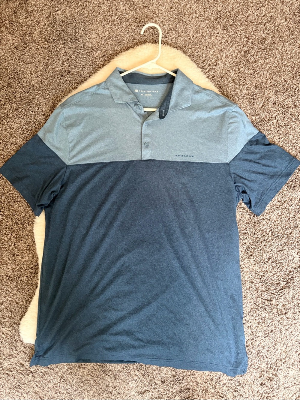 Travis Mathew Two-Tone Blue Polo Shirt, XL